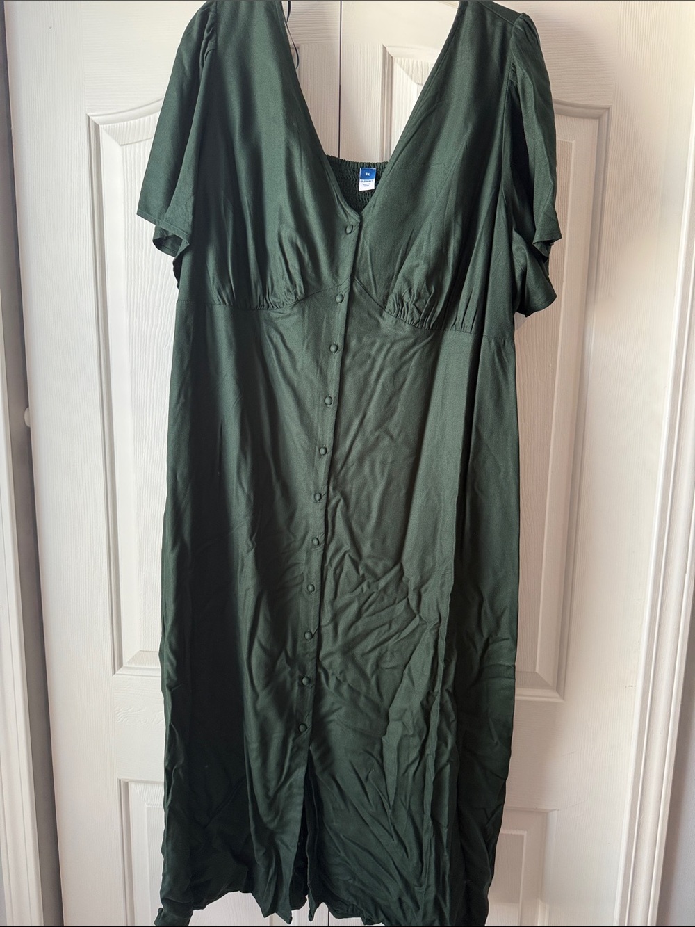 Old Navy Dark Green Button-Front V-Neck Midi Dress